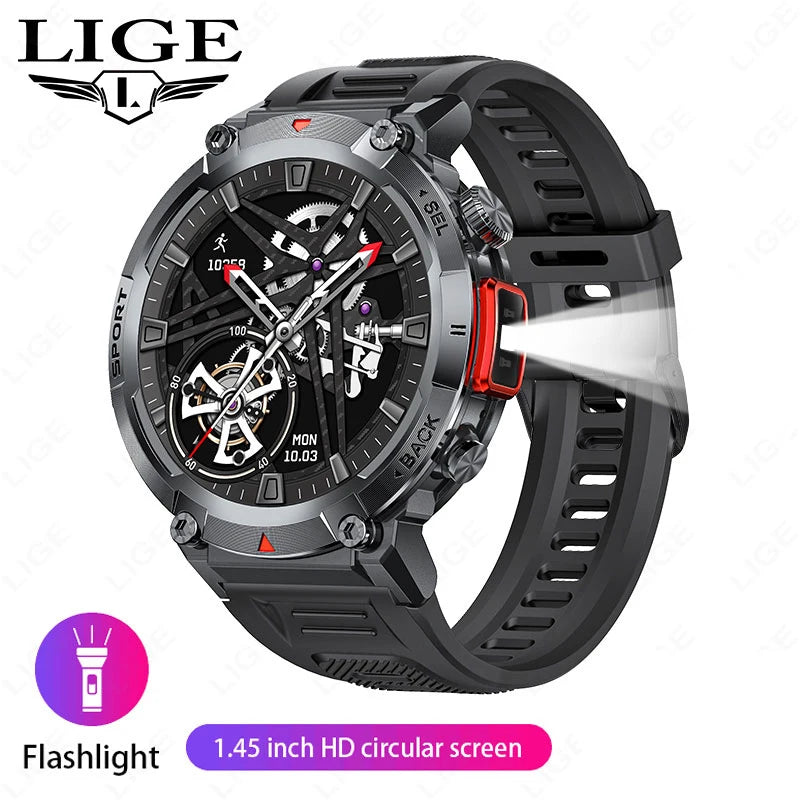 LIGE Flashlight Smartwatch for Men, IP68 Waterproof